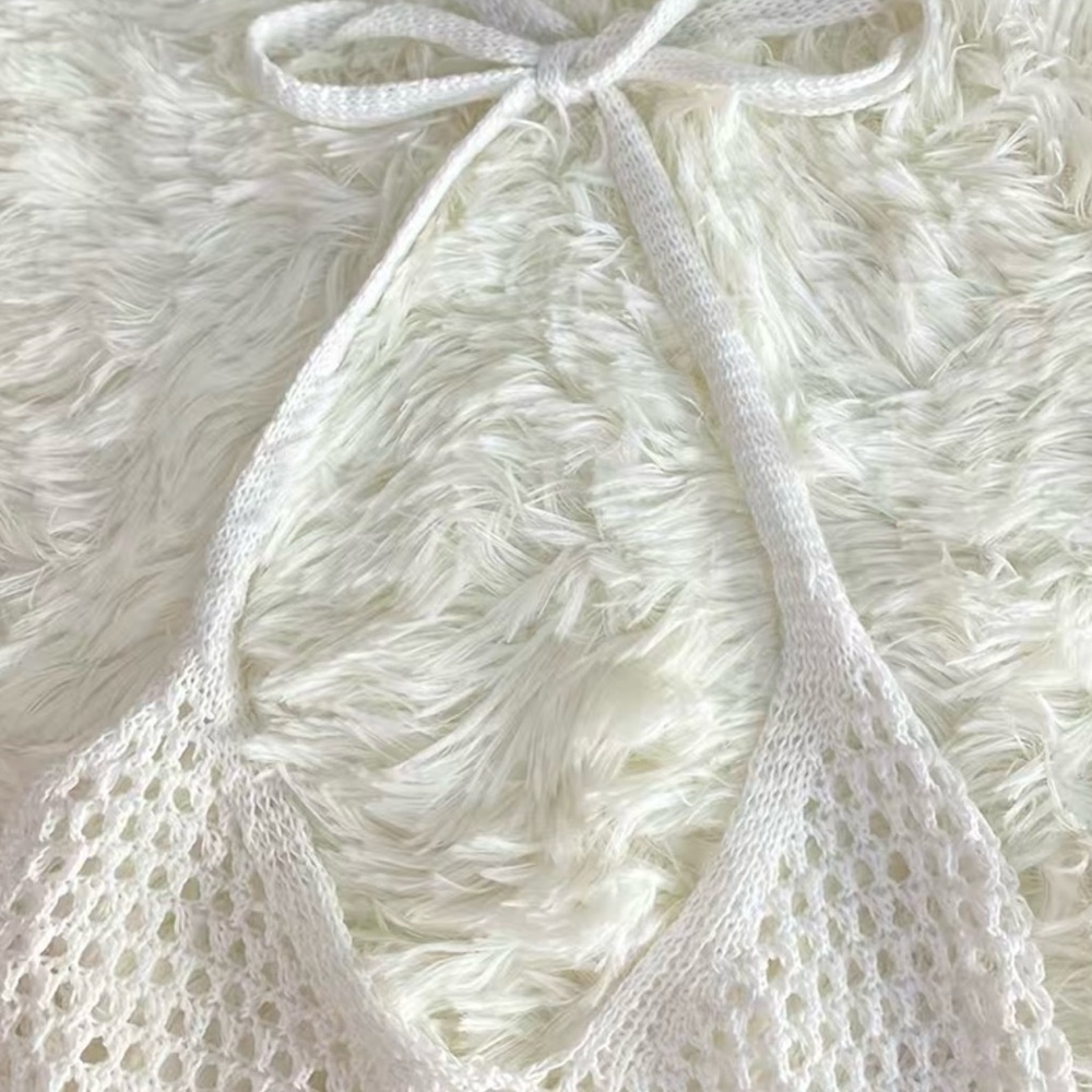 NEW- Crochet bathing suit cover - dress halter top style Large- cream color only - Picture 4 of 6